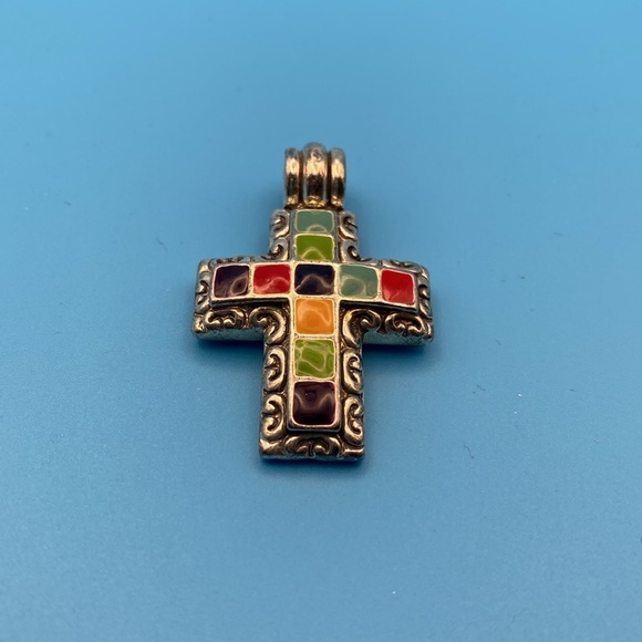 Vintage Sterling Silver Cross Multi-stone Pendant - Picture 3 of 7
